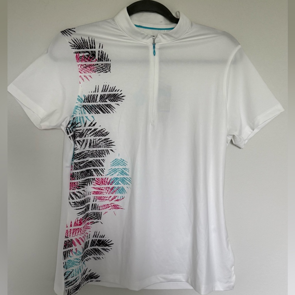 Page & Tuttle Cool Swing White Polo Shirt with Palm Print Size M